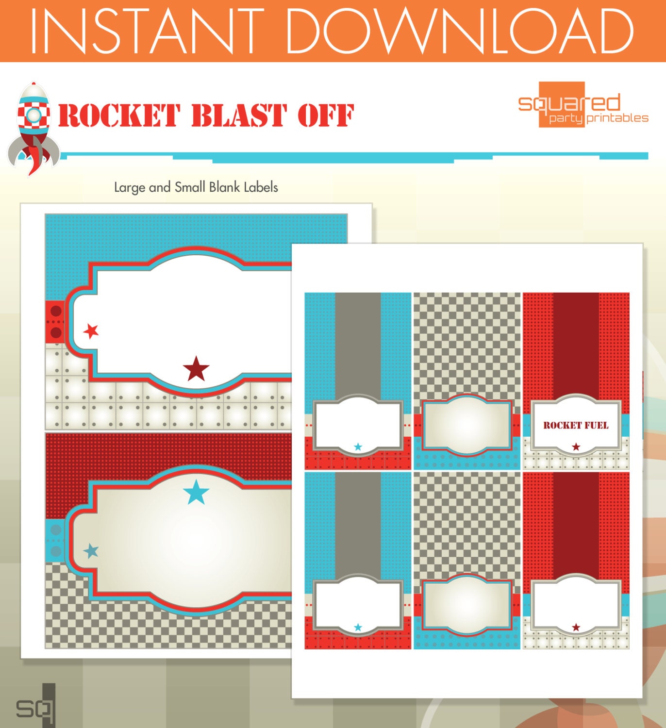 Spaceship Rocket Ship Birthday Party Printables - Blank Party Labels - DIY Print - Blast Off - Instant Download Il_170x135