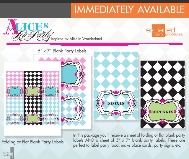 Alice in Wonderland Inspired Tea Party Printable - Blank Label Package - DIY Print - Alice's Tea Party - Instant Download
