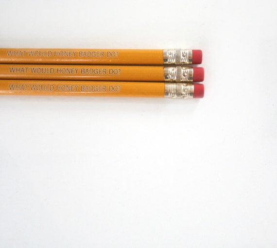 what would honey badger do pencil set 3 three engraved mustard yellow pencils. honey badger.