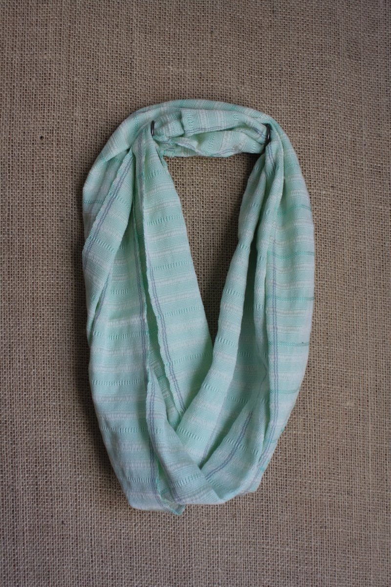 Woven Eternity/Infinity Scarf (Mint, Cream and Grey, by Ra Noe)