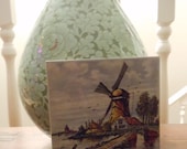 Vintage Dutch Ceramic Tile Wall Hanging Delfts Hand-Painted with Windmill Scene