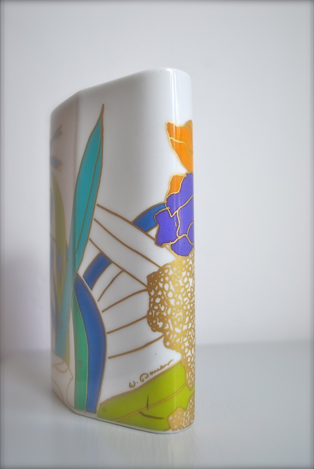 Vintage Hand Painted Mid Century Vase W Bauer Rosenthal Studio Linie Germany