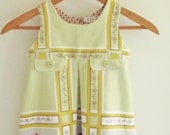 Upcycled Vintage Cotton Tablecloth Girl Toddler Dress Pleated Roses Floral Apple Green Shabby Chic Size 4