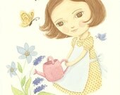 Spring Garden - Original Watercolor Painting, Nursery Art, Girls Room Decor, Children's Illustration