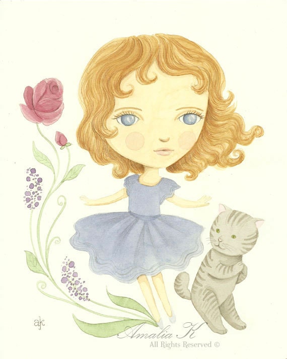 Spring Dance - Original Watercolor Painting, Nursery Art, Girls Room Decor, Children's Illustration
