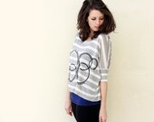 Geometric Screenprinted Shirt // Size LARGE // cowl necked, slouchy, oversized, striped