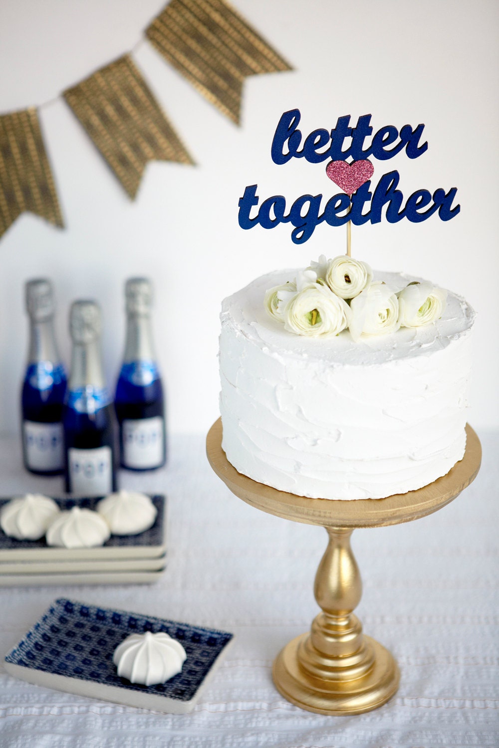The Whimsical Wedding Cake Topper - Better Together - in Light Pink Glitter - Large - Ready to ship