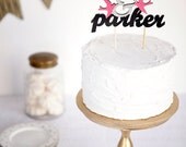 Custom Whimsical Wedding Cake Topper with Hot Pink Love Birds
