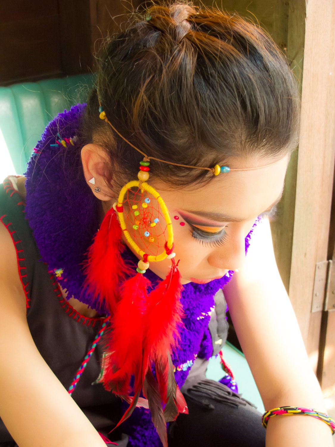 Dream Catcher Necklace/Headband with feather/hippie/boho /adjustable strap