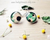 Flowers Earrings. Whimsical Flowers Jewelry. Photography Earrings. French Silver Earrings.Peach Green colors Earrings. Garden Earrings