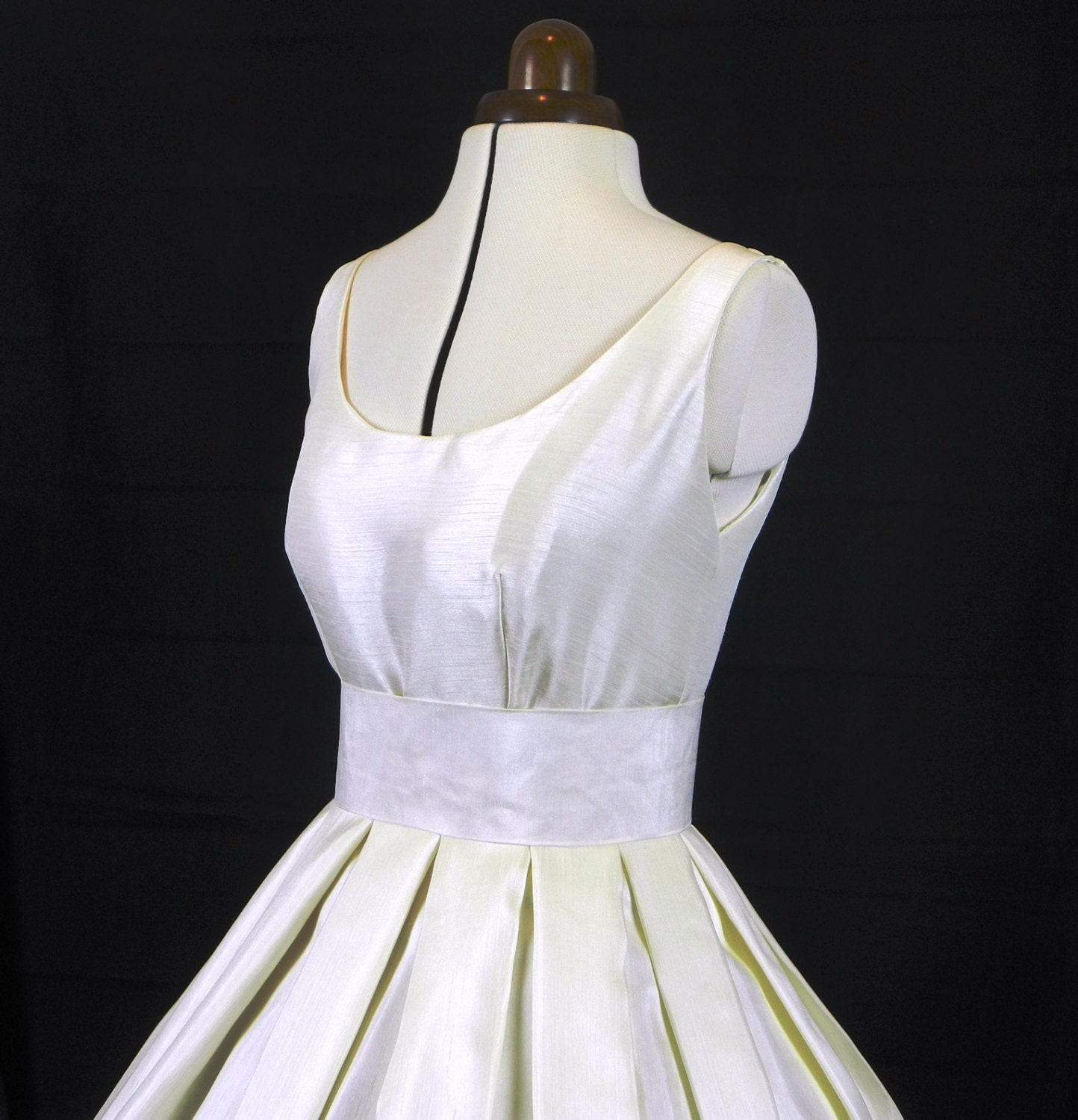 A Gorgeous Ivory Shantung 50s style cocktail dress, fully lined and shown wearing a petticoat