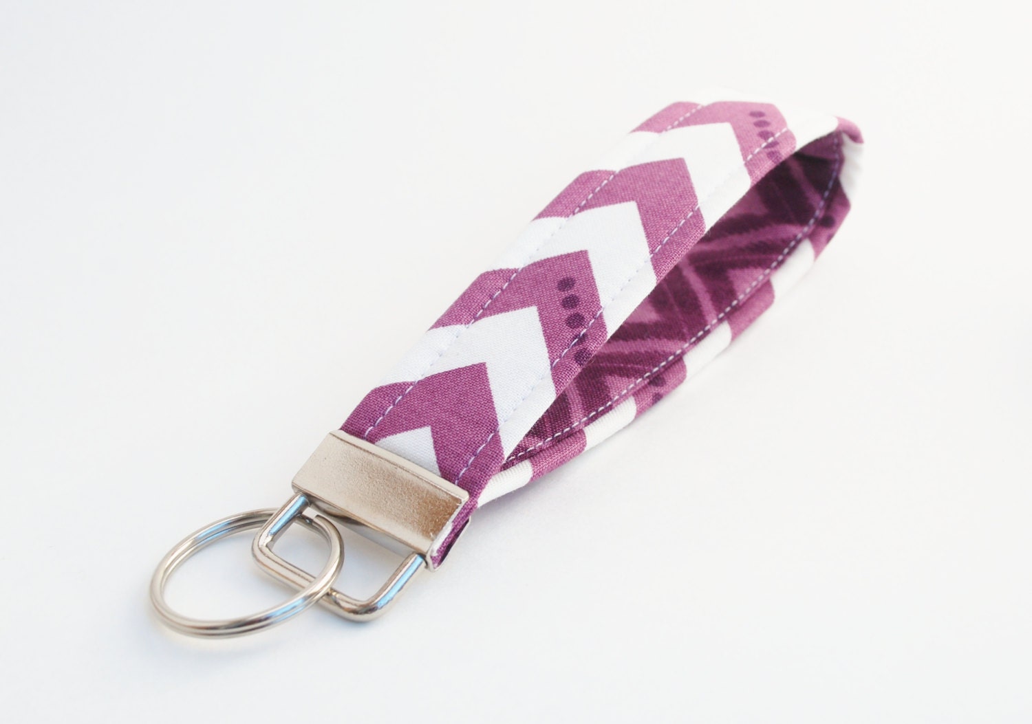 Chevron Key Fob, Fabric Key Chain - Purple and White