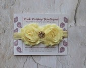 Light Yellow Shabby Baby Headband - Baby Girl Headbands - Newborn headbands - Infant Headband - Baby Hair Accessories