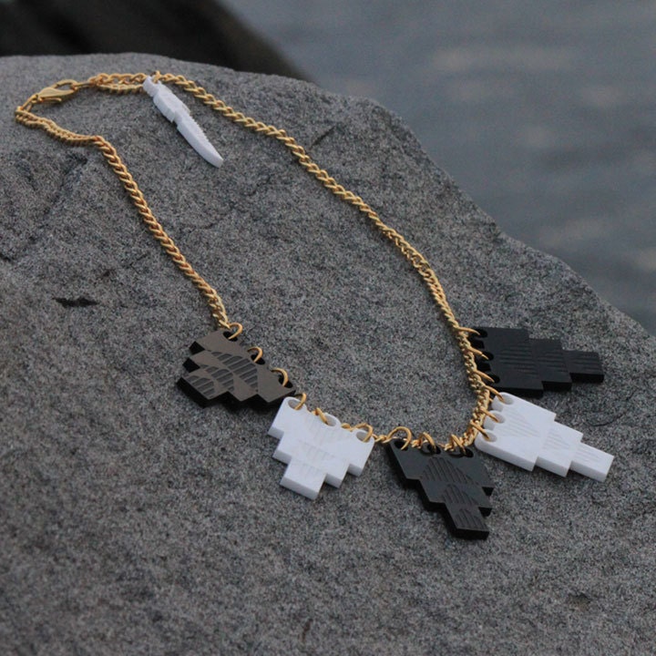 Black & White Engraved Ziggurat Necklace