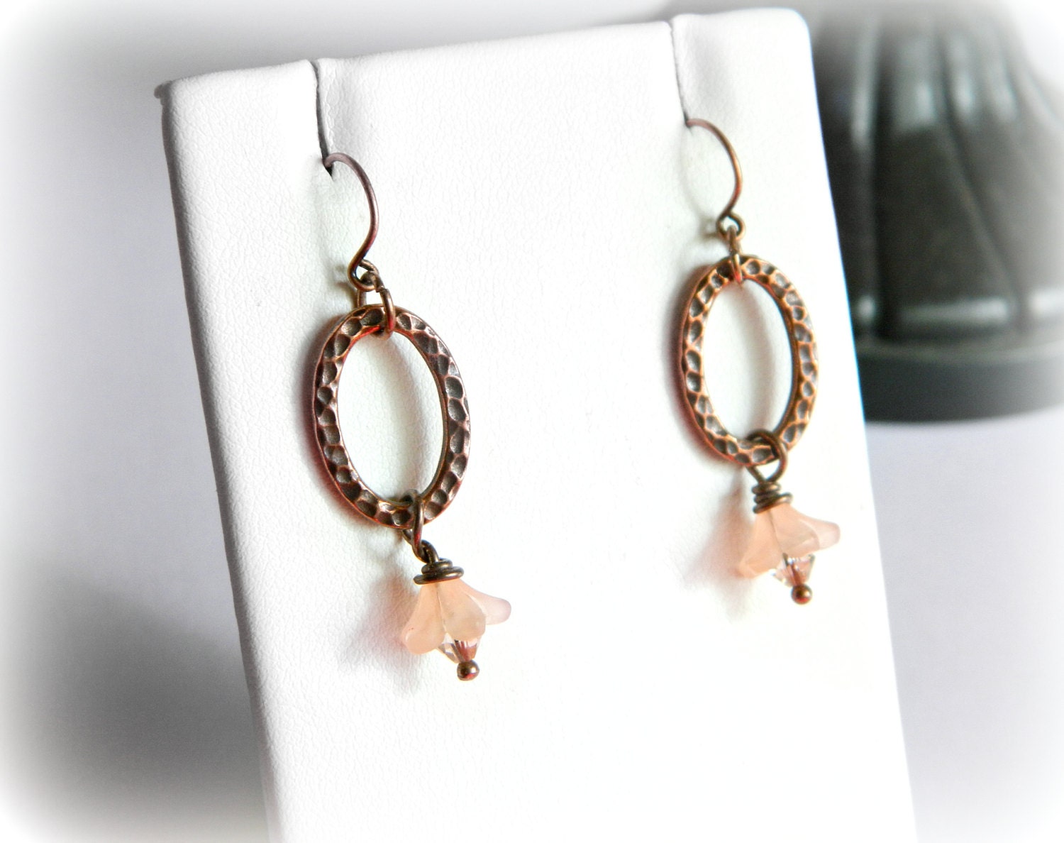 Antique Copper Peach Flower Earrings