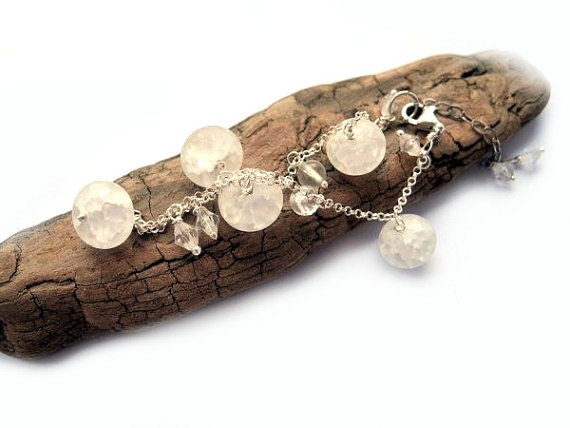 White Crystal Bracelet - Silver Bracelet - Romantic Light - Wedding Bracelet - Bridal Bracelet - Bridesmaid Jewelry - Charm Bride Bracelet