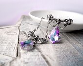 Amethyst Silver Earrings - Chandelier Earrings - Pink Lavender Swarovski Crystal - Long Enchanted Light - Romantic Elvish Unique