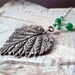 Silver Leaf Necklace - Botanical Natural Leaf handmade of Silver - Emerald Green Onyx Necklace - Woodland Forest Green - Elvish Fairy Pagan