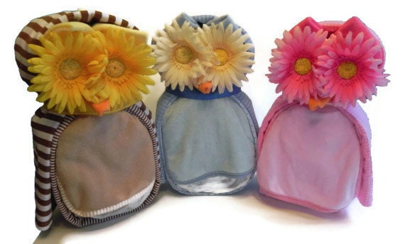 Owl Diaper Cake - baby blanket bib burp cloth washcloth baby shower gift cute unique boy girl neutral