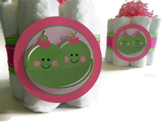 Twin Peas in a Pod Mini Diaper Cake Set of 2 - twins peas boy girl neutral custom both pink blue bow tie