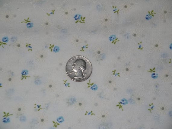 Vintage 60s rose eyelet fabric / tiny rosebud floral flowers / white blue / 1960s mid century / craft doll quilt home decor 1 1/4 yards