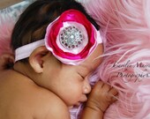 Ultra Chic Unik Baby Satin Pink, Hot Pink Petals  Boutique Bow