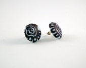 Fabric Covered Stud Post Earrings - African Printed Cotton