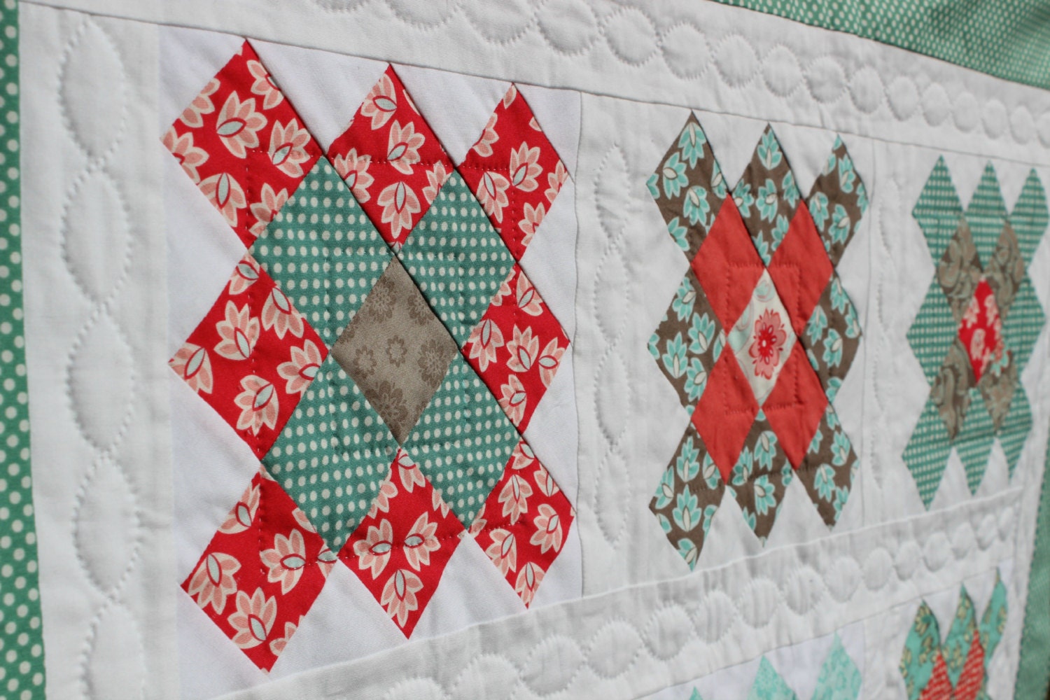 Baby Girl Quilt Granny Square Hand Quilted Riley Blake Verona
