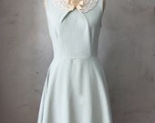 PRIM IN SAGE - Soft mint green vintage inspired dress with lace bib necklace // champagne beige ribbon // bridesmaids // full flared skirt