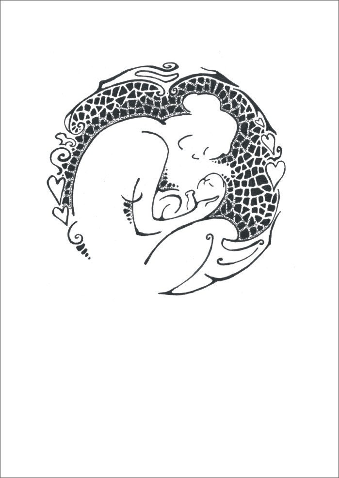 Mother With Baby - Round illustration print - Wall art