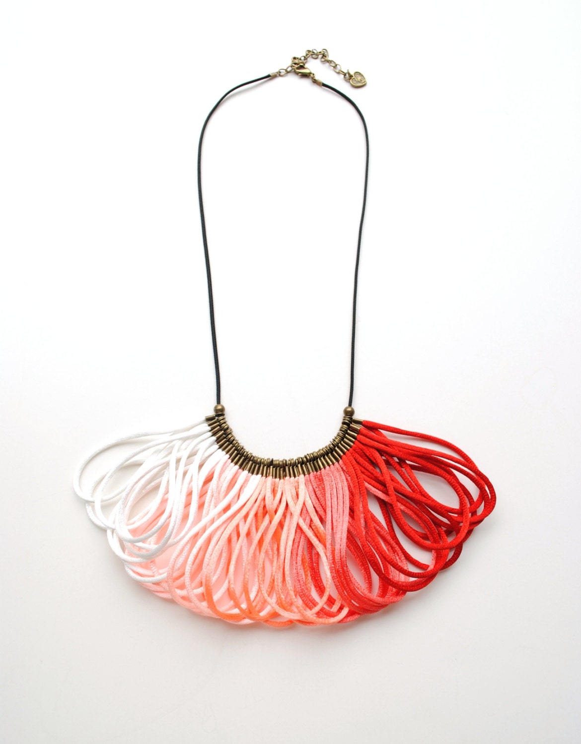 Ombre Red White Coral Peach Salmon Satin Cord, Rope Jewelry, Statement Necklace, Bib, Elegant, Silk, Gift for Her