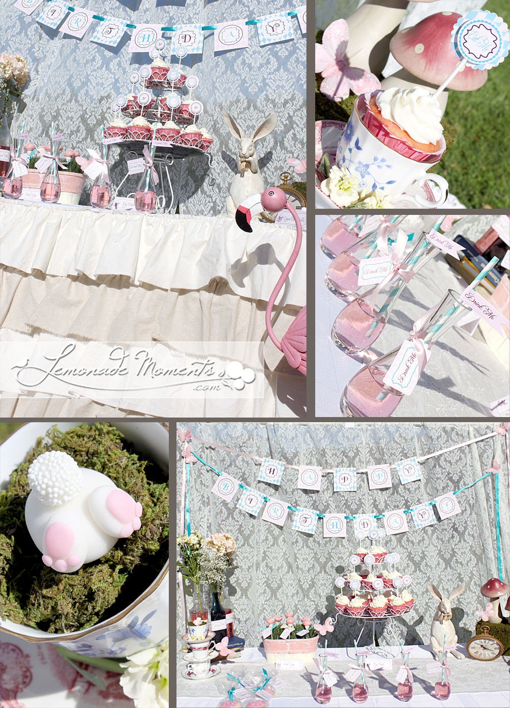 Alice in Wonderland Printable Party Package, Pink - INSTANT DOWNLOAD