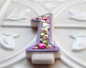 Fuschia, Lime Green, and Lavender 1st Birthday Candle