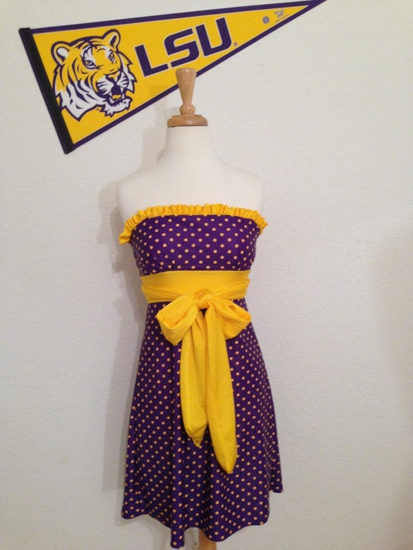 LSU Gameday Dress Little Miss Huddle Up Strapless Polka Dot