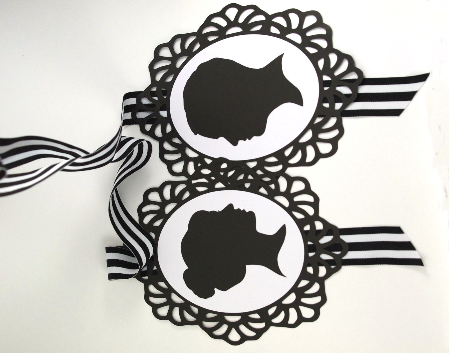 Custom Silhouette Wedding Chair Signs - Black and White  - Cut Paper Bride Groom Mr. Mrs. Sign