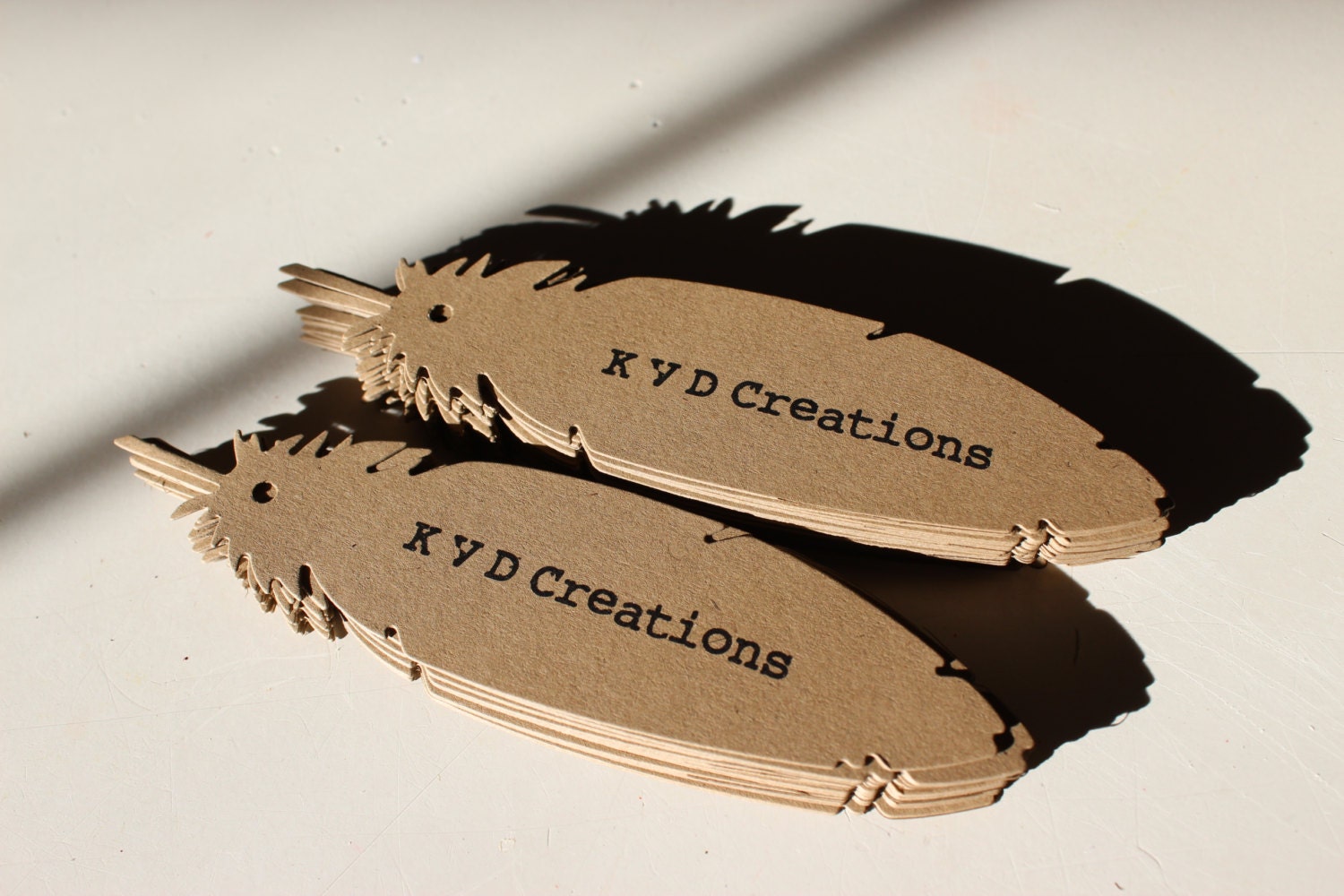 Custom Kraft Brown Feather Tags for Labeling Gifts, Wedding Favors, Paper Crafts or Price Tags -  Set of 50