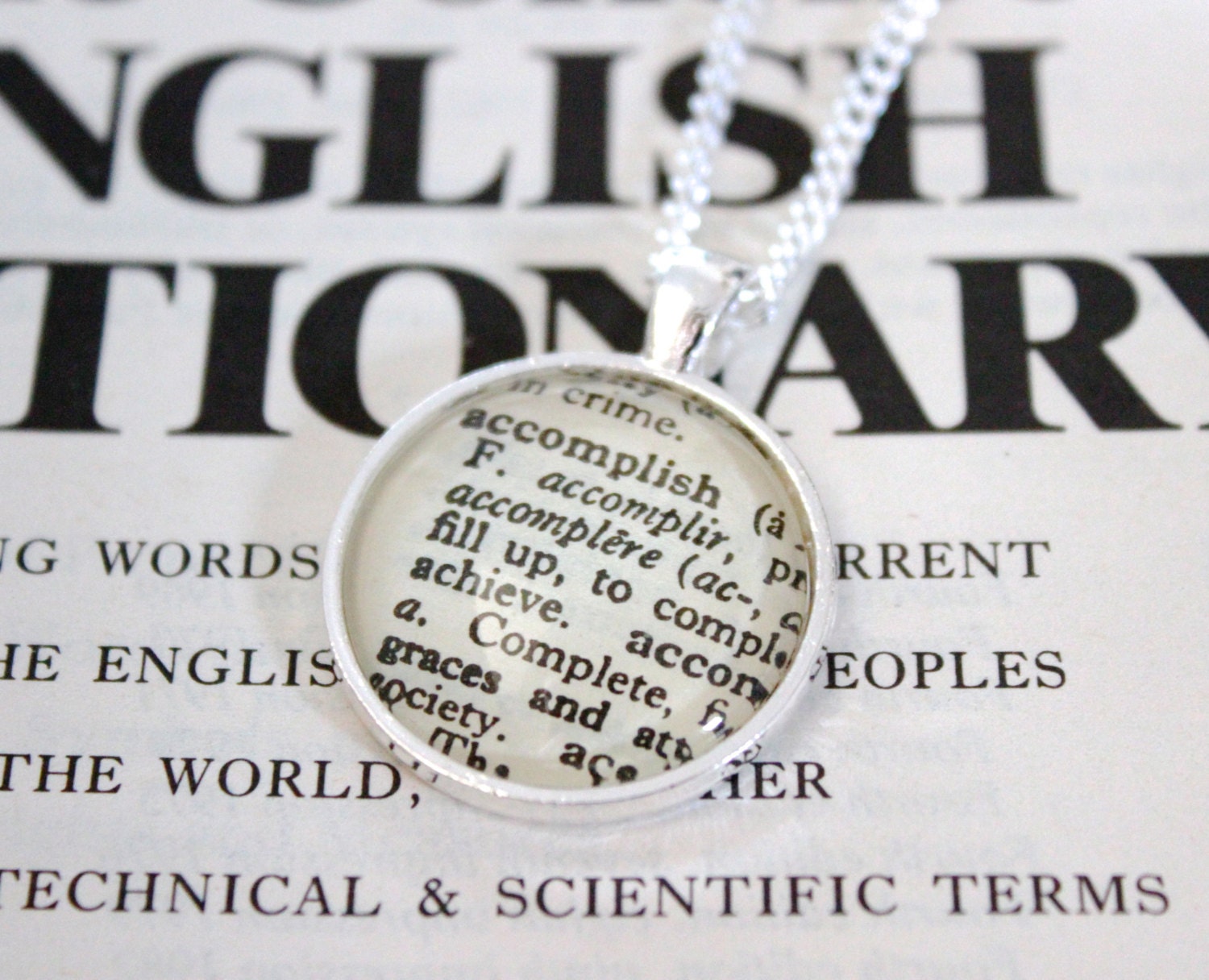 Dictionary Definition 'Accomplish' Book Page Necklace