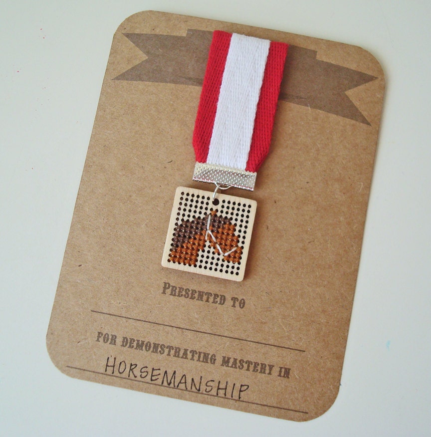 Horsemanship cross stitch badge
