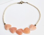 Triangular Stone Peach Necklace, Fire Agate Stone Jewelry, SALE, Peach Pink Triangular Stone Necklace, Beaded Statement Jewelry, Canadian