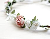 Blush Garden Rose Floral Crown, Wedding, Flower Crown, Wedding,  Summer, Spring, wedding headband, Flower Girl, Bridal, Hair Accessories