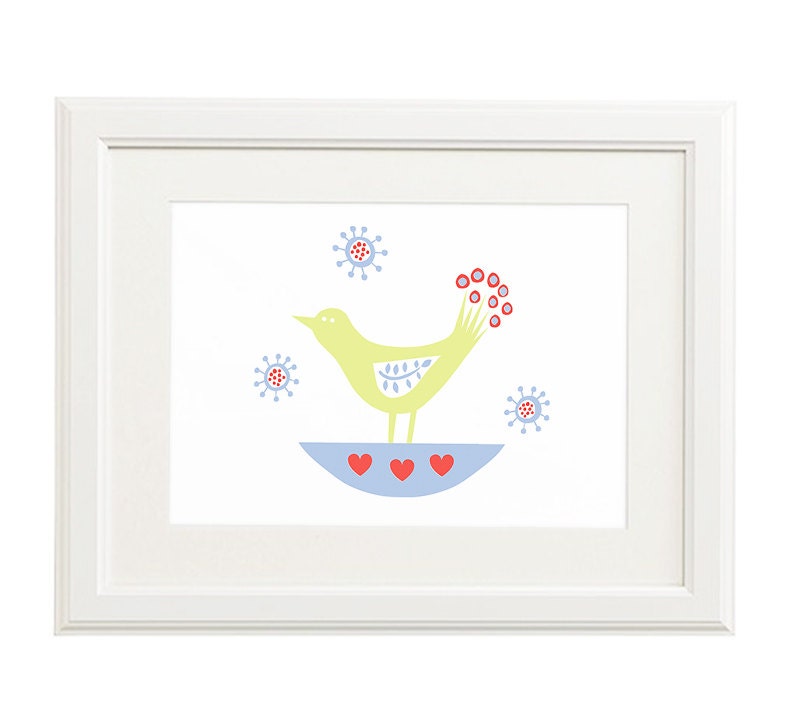 Mary the Rocking Bird A4 modern art prints by Big Bad Wolf Design.