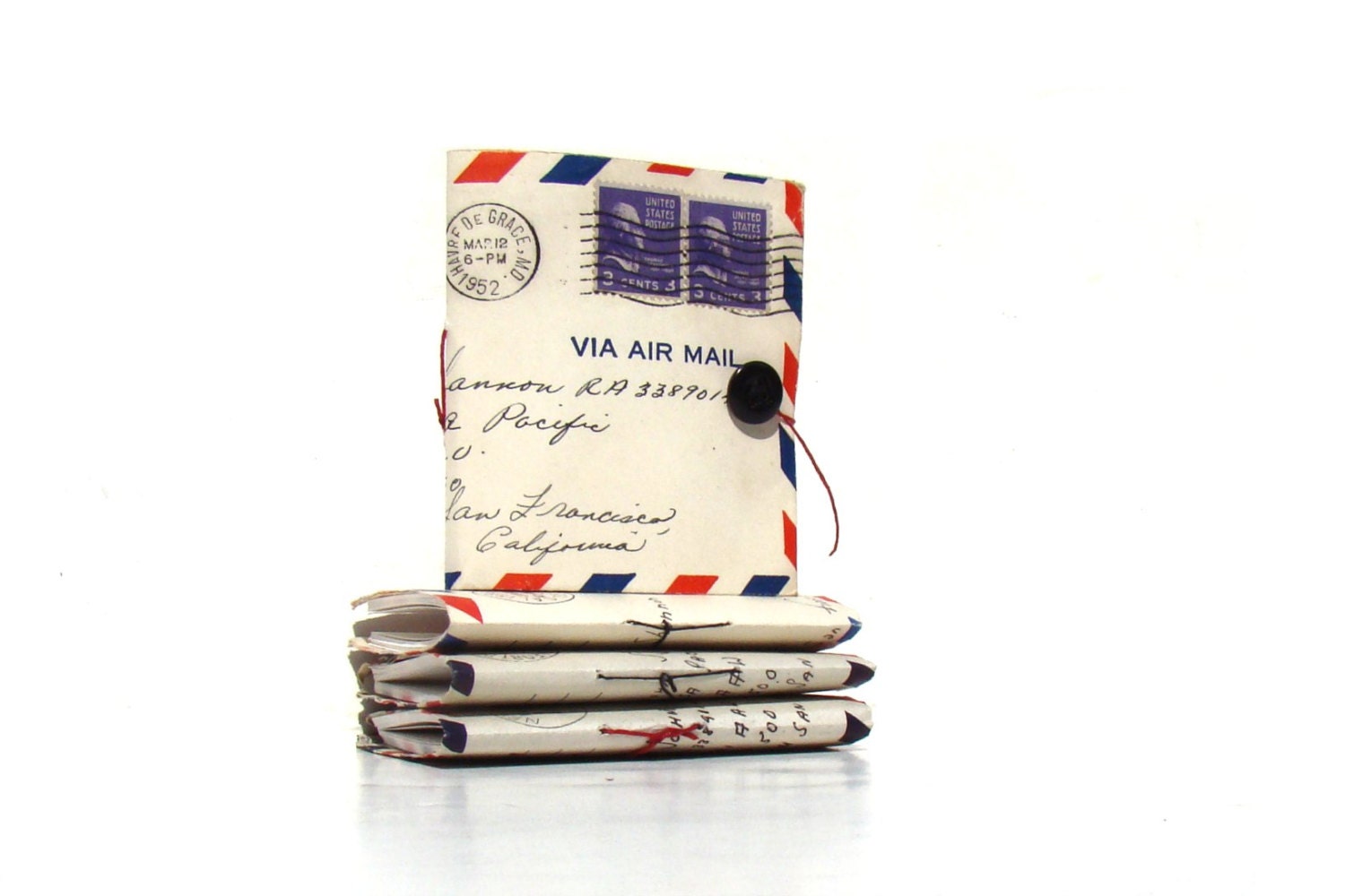 Long Lost Love - vintage airmail Envelope Journal with Double Purple stamps - Envelope mini-journal
