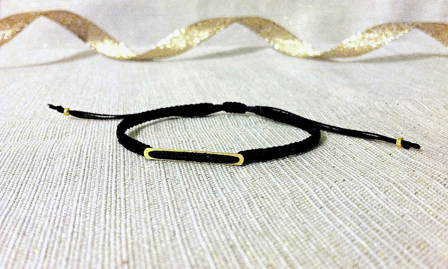 modern 14kt gold filled bar dainty cotton cord friendship bracelet. big ber.