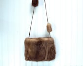 Handmade Fur Purse, Vintage Brown Mink Handbag, Upcycled Fur in Mocha Brown Mink, with leather trim Handbag