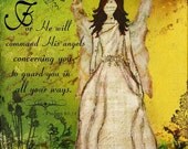Religious Christian Angel mixed media abstract print by Janelle Nichol Command His Angels