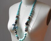 Vintage Blue and Multi Colored Stone Beaded Necklace with Cloisonné Horse