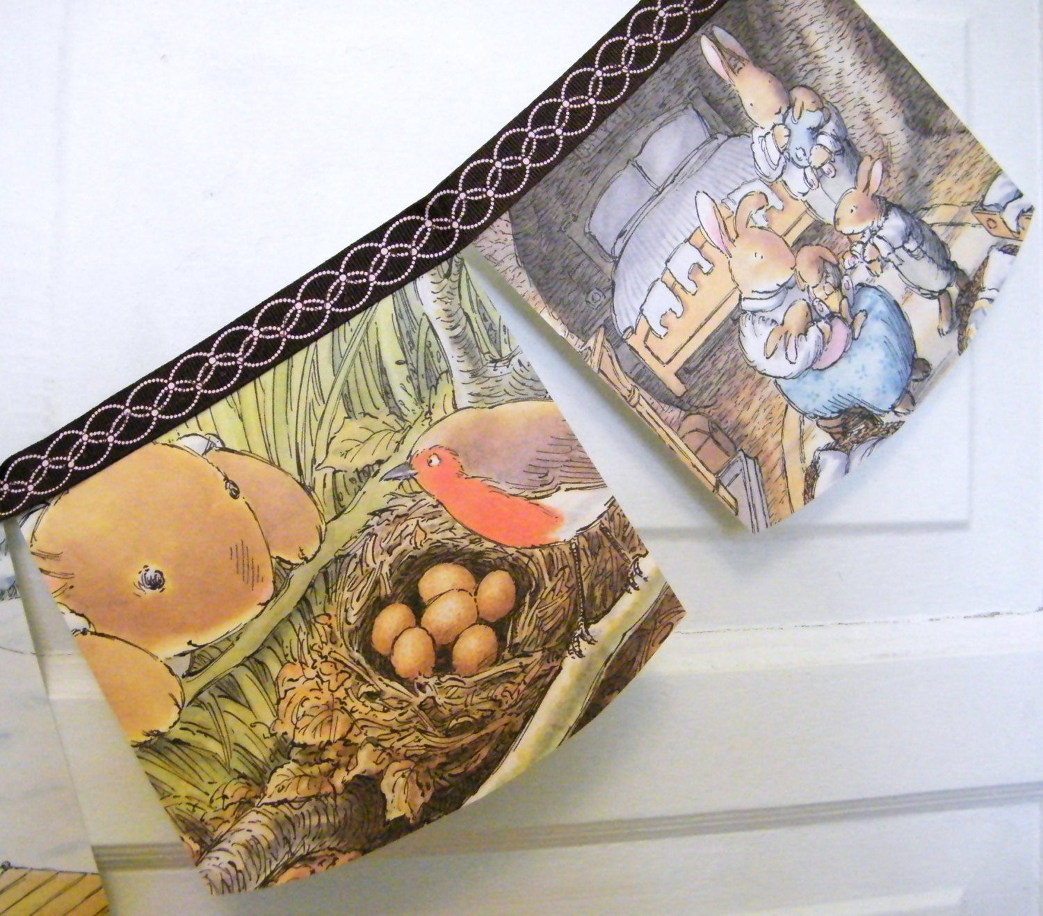 the spring rabbit  bunting banner, repurposed children story book, nursery bedroom / birthday garland, gift under 20