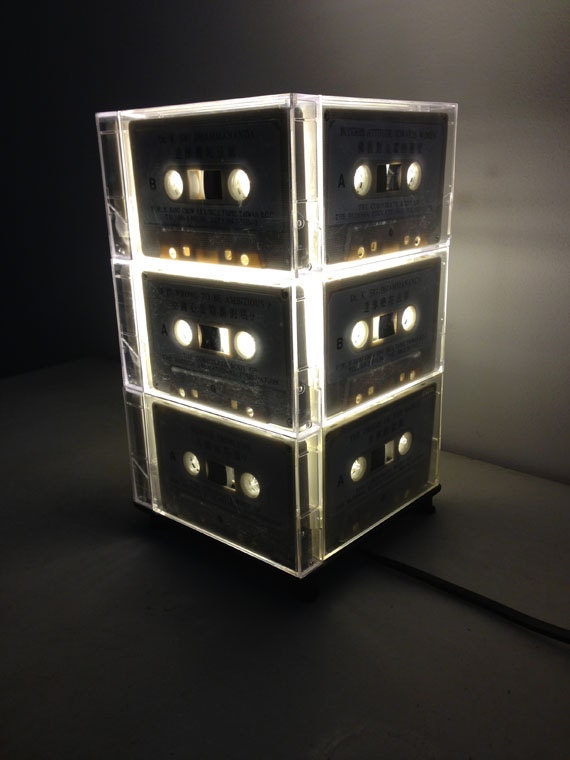 Lamp made out of buddha cassette tapes