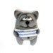 Gray Cat Magnet. Needle felted toy. Blue strips Nautical Home decor. Gift under 30