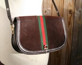 Vintage Brown Suede & Leather Equestrian Handbag / Messenger / Purse